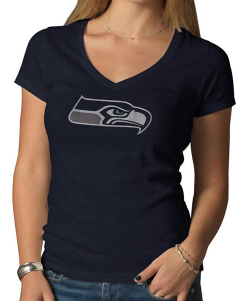 Seattle Seahawks 47 Brand Women Navy V-Neck Short Sleeve Scrum T-Shirt