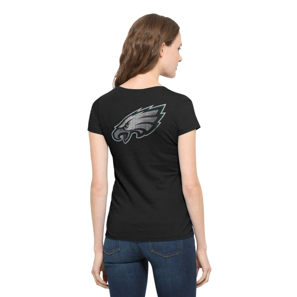 Philadelphia Eagles 47 Brand Women Black MVP Flanker V-Neck T-Shirt