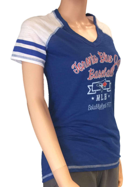 Toronto Blue Jays SAAG Women Blue Light Baseball Tri-Blend V-Neck