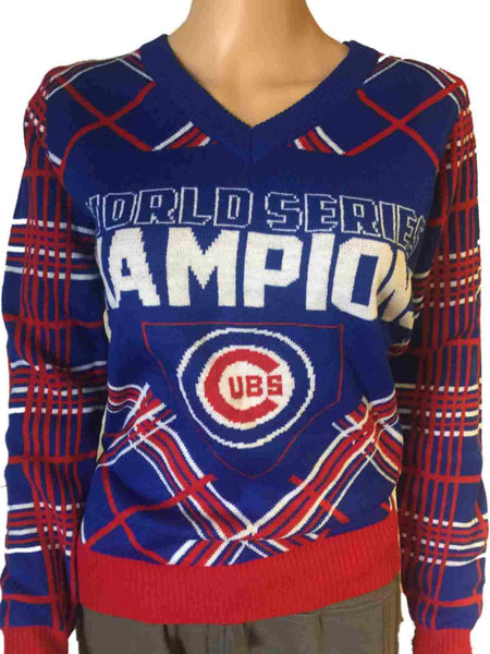 Buy the Womens Blue Chicago Cubs Champs V-Neck Pullover T-Shirt