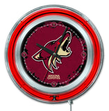 Arizona Coyotes HBS Neon Red Hockey Battery Powered Wall Clock (15") - Sporting Up