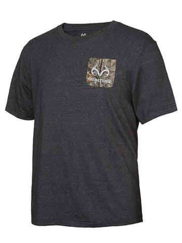 Realtree Camouflage Dark Gray "Family Friends & the Outdoors" Pocket T-Shirt (L) - Sporting Up