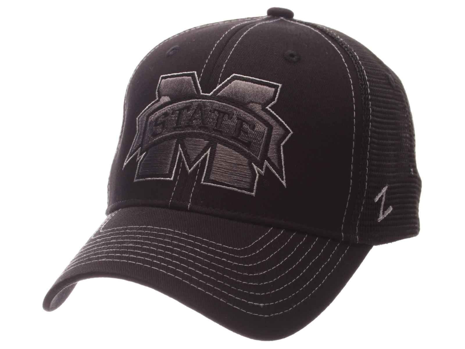 Mississippi State Bulldogs Zephyr Black Mesh Blackout Trucker Adjustable Hat  Cap