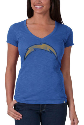 San Diego Chargers 47 Brand Women Blue V-Neck Short Sleeve Scrum T-Shirt