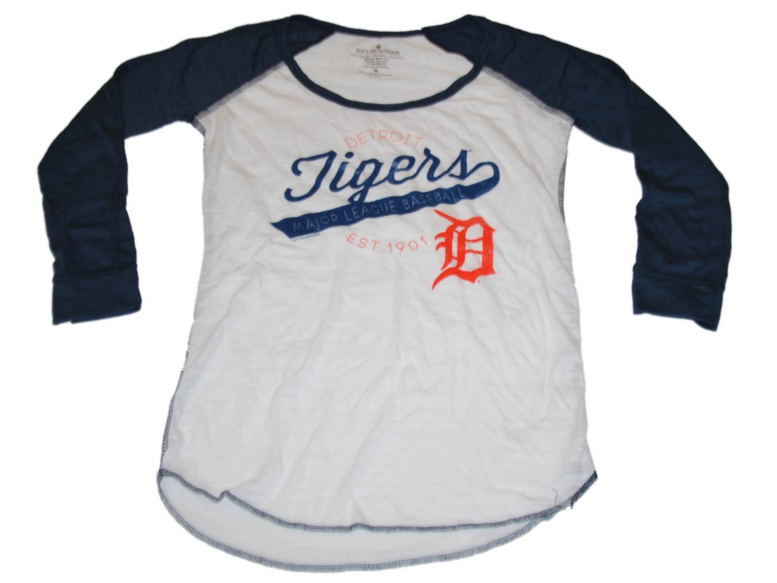 Women's Soft As A Grape White Detroit Tigers Plus Size Raglan 3/4