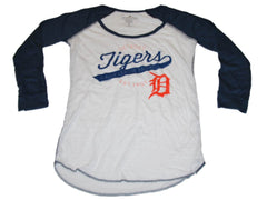 Detroit Tigers SAAG Women Navy Sequin Tigers Tri-Blend V-Neck T