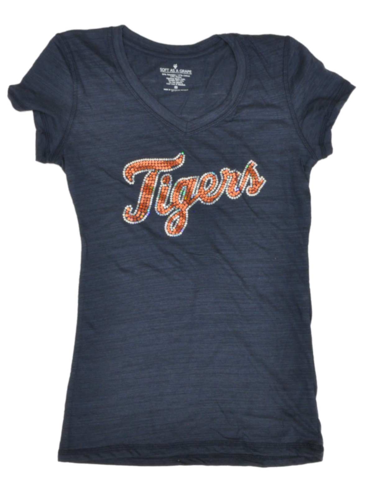 Detroit Tigers SAAG Women White Navy 3/4 Sleeve Tri-Blend T-Shirt