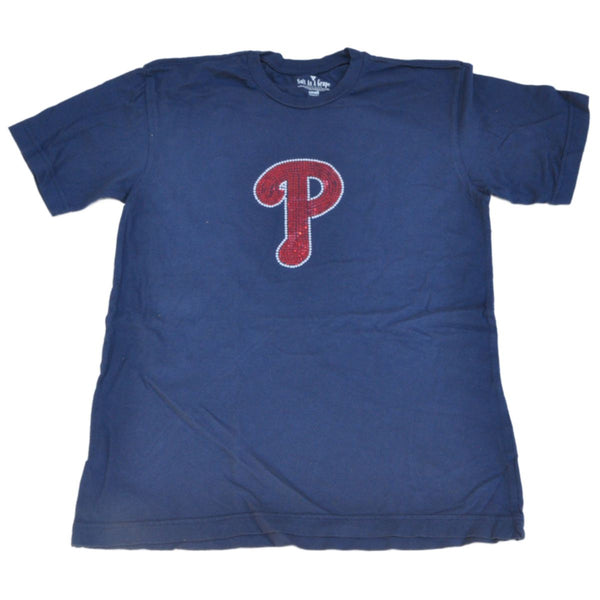 Philadelphia Phillies SAAG Women Navy Sequin Logo Soft Cotton T-Shirt ...