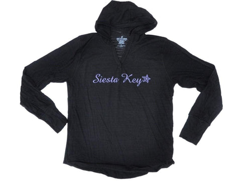 Siesta Key, Florida SAAG Women Black Tri-Blend Long Sleeve Hooded T-Shirt - Sporting Up