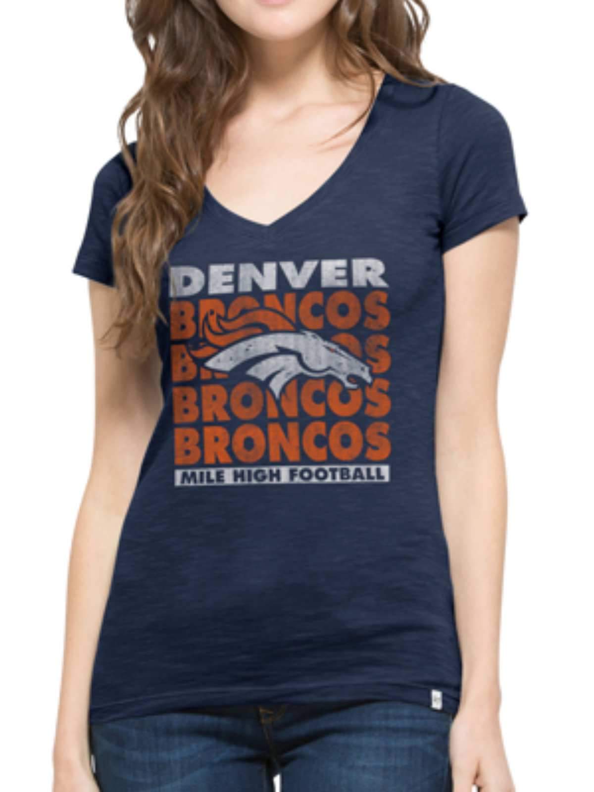 Denver Broncos 47 Brand Women Navy Mile High V-Neck Scrum T-Shirt