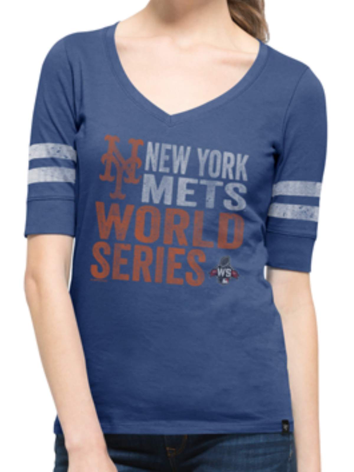 New York Mets 47 Brand Women 2015 World Series Blue V-Neck Flanker T-Shirt