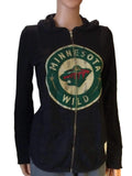 Minnesota Wild Retro Brand Women Black Quad Blend Zip Up Hoodie Jacket - Sporting Up