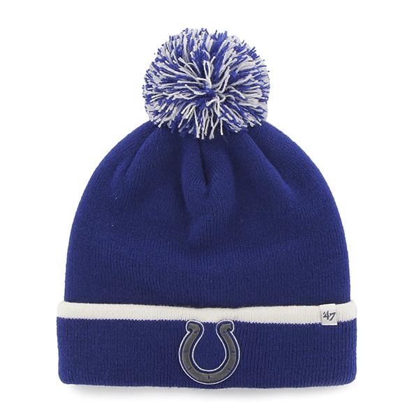 Indianapolis Colts 47 Brand Blue White Baraka Knit Cuff Poofball Beanie Hat  Cap