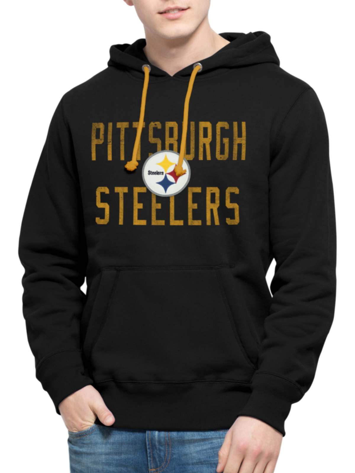 Pittsburgh Steelers 47 Brand Hoodie Pullover Sweatshirt Grey Black