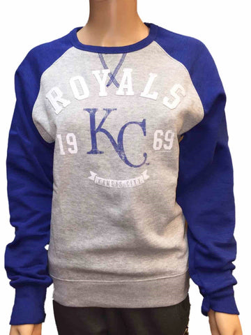 Kansas City Royals SAAG Women Gray Blue Pullover Fleece Crew Sweatshirt