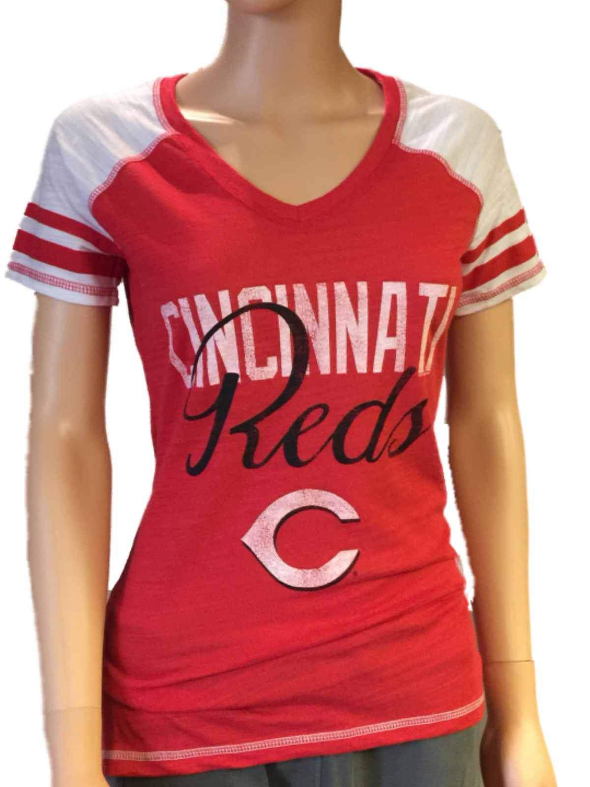 Cincinnati Reds Shirt Womens Small Red V Neck Logo MLB Baseball