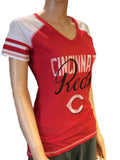 Cincinnati Reds SAAG Women Red Light Baseball Tri-Blend V-Neck T-Shirt - Sporting Up