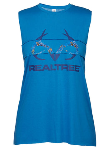 Shop Realtree Camouflage WOMEN Deep Sea Blue Antler Logo Muscle Tank Top T-Shirt - Sporting Up