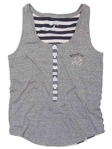 Realtree Camouflage WOMEN Heather Gray Navy Stripe USA Button Up Tank Top - Sporting Up