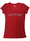 Detroit Red Wings SAAG WOMEN Red Sequin Burnout SS V-Neck T-Shirt - Sporting Up