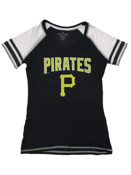 Pittsburgh Pirates SAAG Women Black Light Baseball Tri-Blend V-Neck T-Shirt