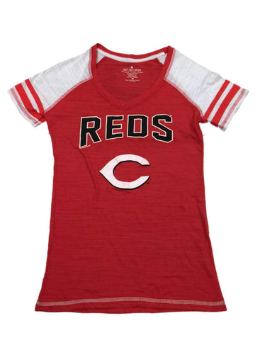 Shop Cincinnati Reds SAAG WOMENS Red White Jersey Style Burnout V-Neck T-Shirt - Sporting Up