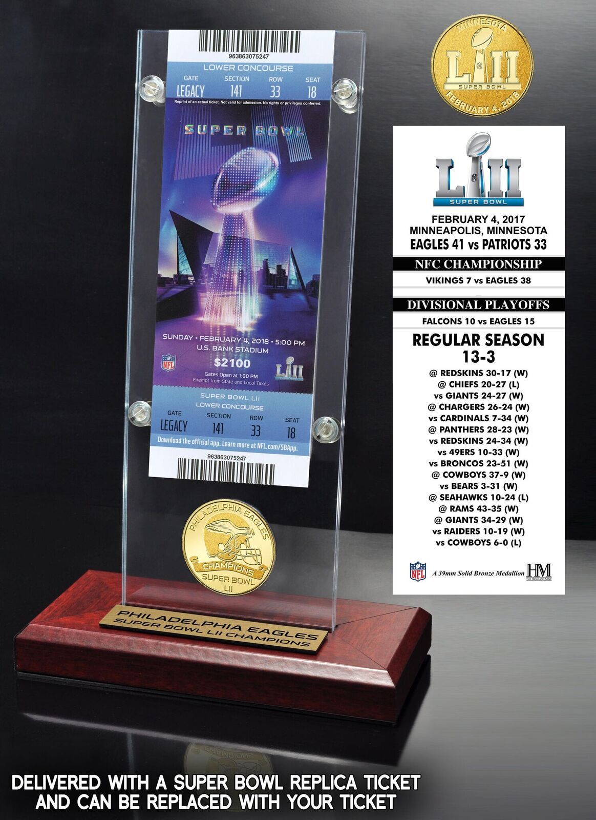 Philadelphia Eagles Super Bowl LII Champions Front Page Plaque