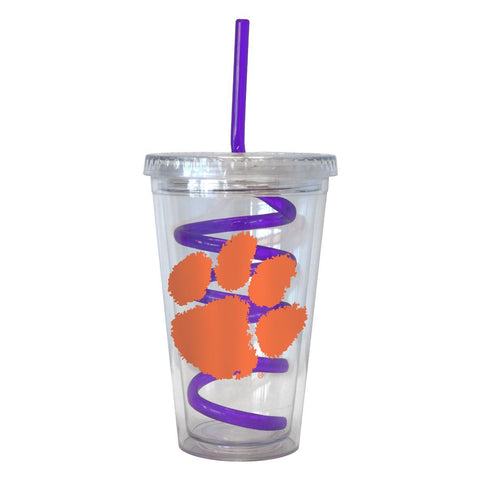 Shop Clemson Tigers Boelter Brands Clear Tumbler Cup with Purple Crazy Swirl Straw - Sporting Up