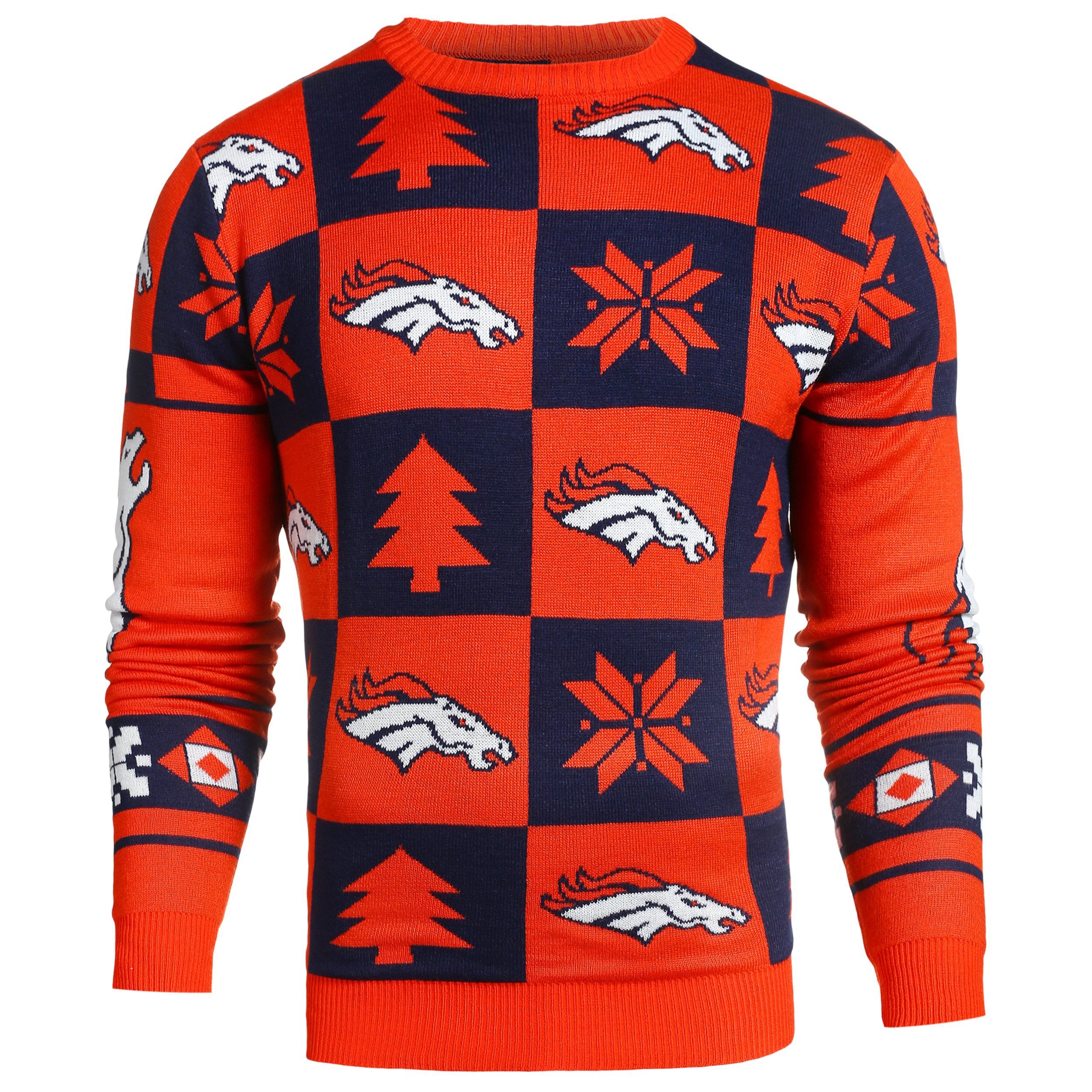 Denver Broncos NFL Forever Collectibles Orange & Navy Knit Patches Ugly  Sweater