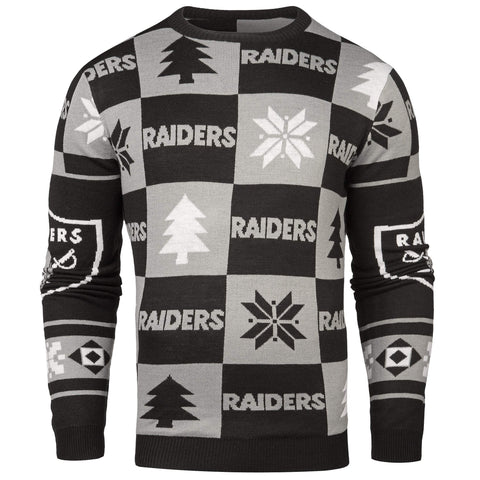 Las Vegas Raiders NFL Forever Collectibles Black & Gray Knit Patches Ugly  Sweater